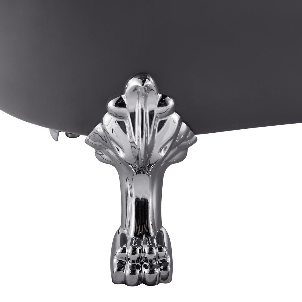 67" Acrylic Clawfoot Roll-Top Soaking Bathtub, Gray