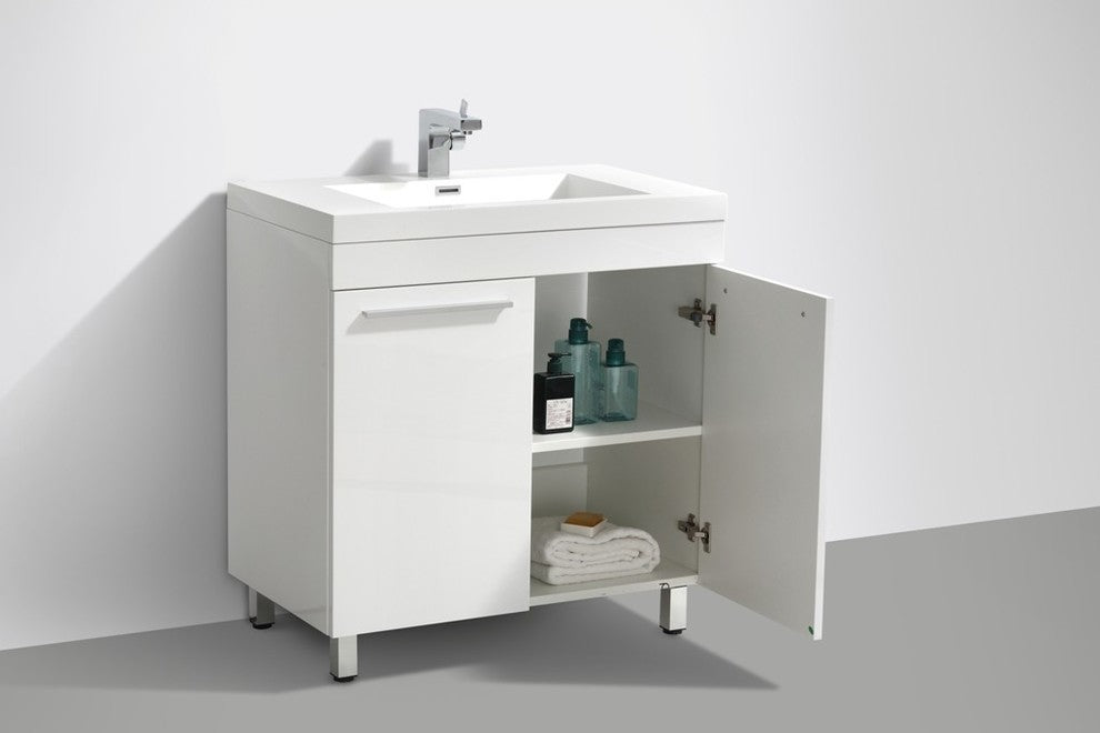 Aquamoon Ocean Modern Bathroom Vanity Set, White, 31 1/4", Milan Chrome Faucet