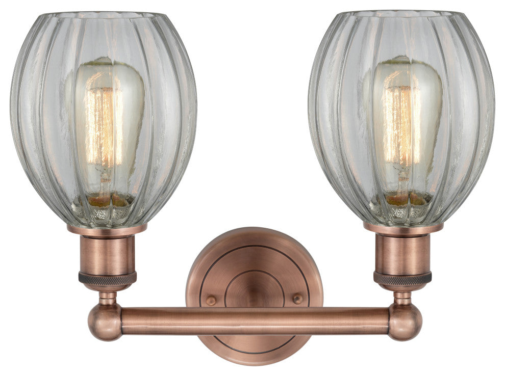 Eaton 2-Light 15" Bath Vanity Light, Antique Copper Finish, Clear Shade