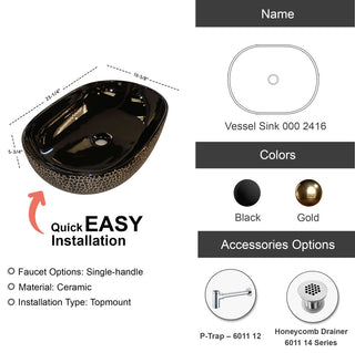 Dowell Ceramic Oval Vessel Sink, Black