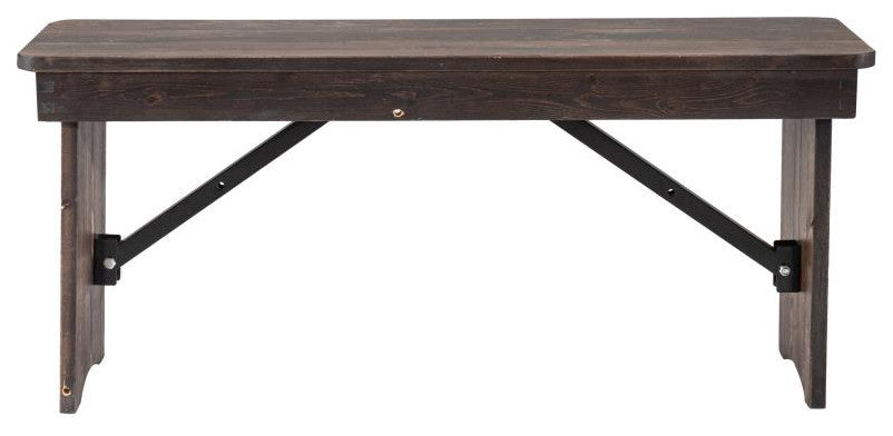 HERCULES Series 40" x 12" Solid Pine Folding Farm Bench, Mahogany