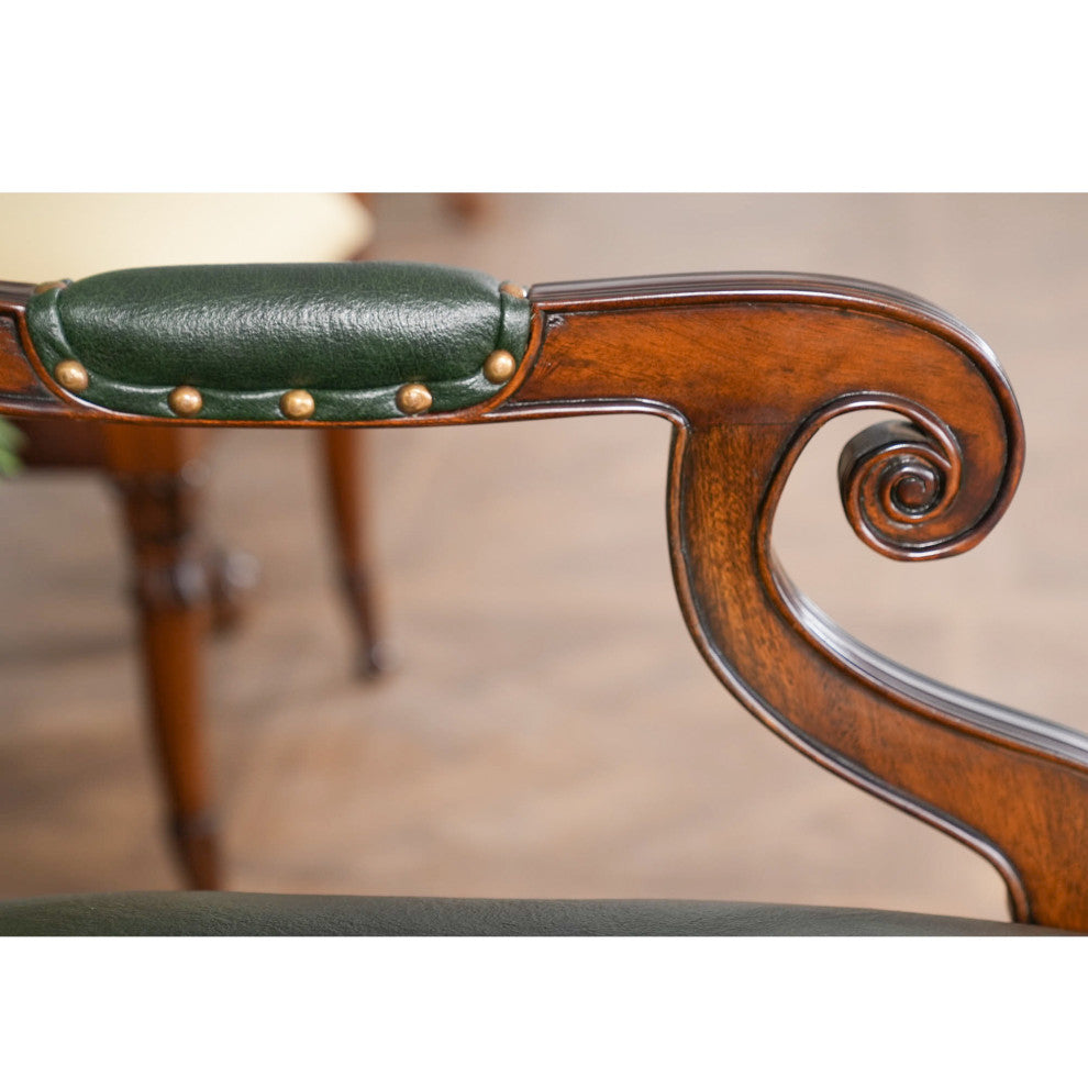 Regency Green Leather Arm Chair