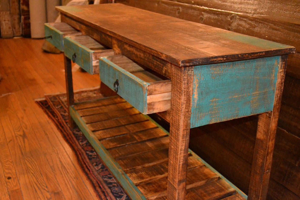 Rustic Solid Wood Sofa Console Table Distressed Entry Way Table