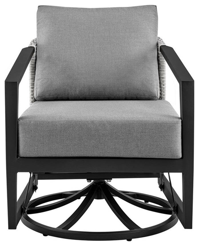 Armen Living Aileen 3PC Outdoor Fabric Patio Swivel Seating Set in Gray/Black