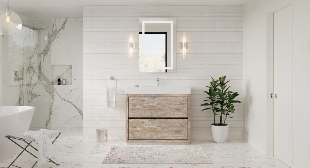 Boutique Bath Vanity, Natural Wood, 40", Single Sink, Freestanding