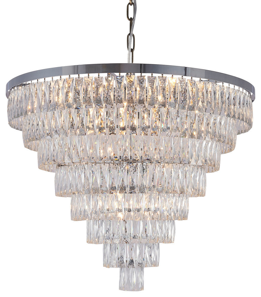 36" Chrome Metal Chandelier With Clear Crystals