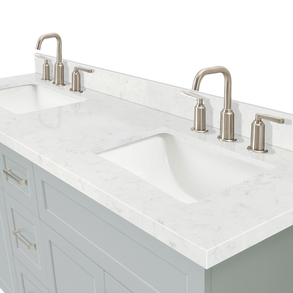 Ariel Hamlet 72" Double Rectangle Sink Bathroom Vanity, Carrara Quartz