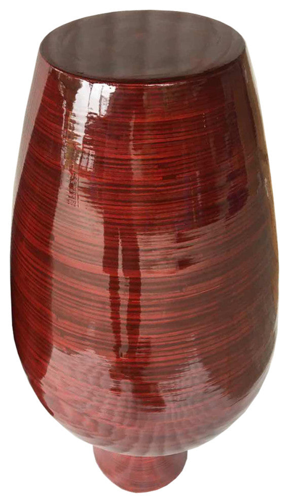HomeRoots 29.5" Red Lacquer Spun Bamboo Floor Vase