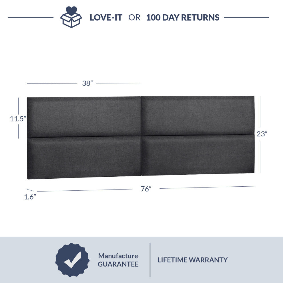 38"x 11.5" Upholstered Wall Mounted Headboard Panels, 12 PCs, Grey