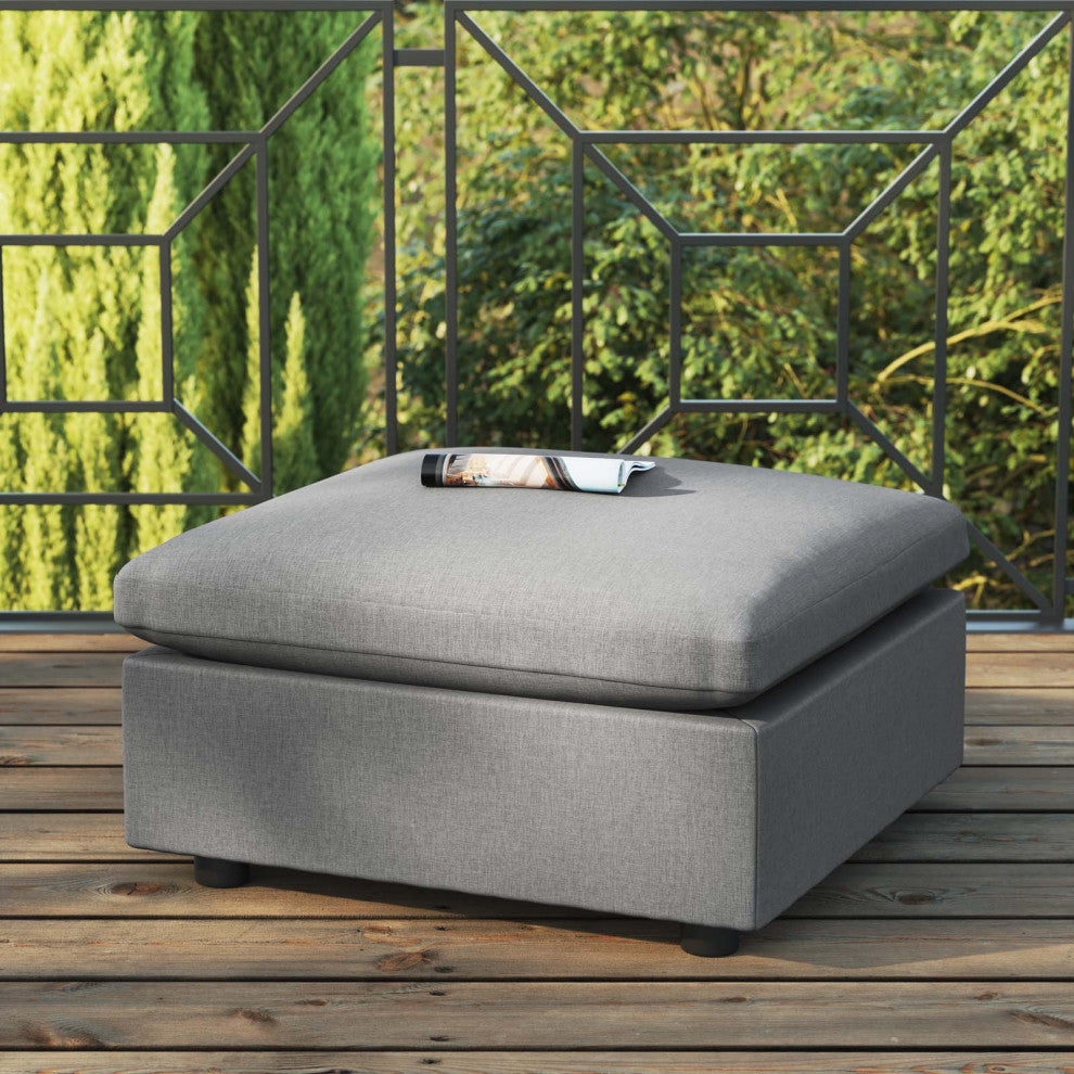 Modular Ottoman Lounge Chair, Charcoal Gray, Modern, Outdoor Hospitality