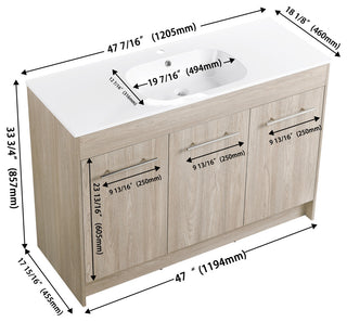 48 Inch Plywood Freestanding Bathroom Vanity With Resin Sink and Two Shelves