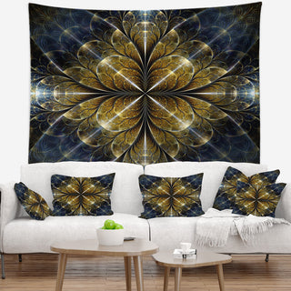 Digital Gold Fractal Flower Pattern Abstract Wall Tapestry, 60"x50"