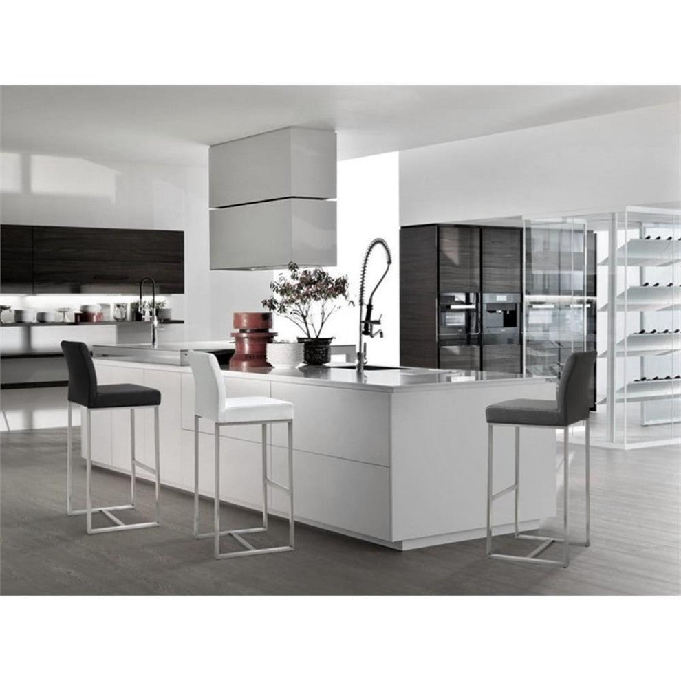 Maklaine 27" Contemporary Fabric Counter Stools in White (Set of 2)