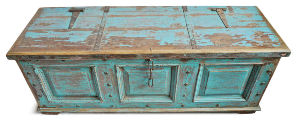 Consigned, Large Jodhpur Blue Wood Trunk