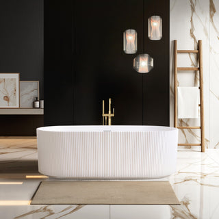 Linyi Freestanding Acrylic Soaking Bathtub, White, 66.9"l X 31.5"w