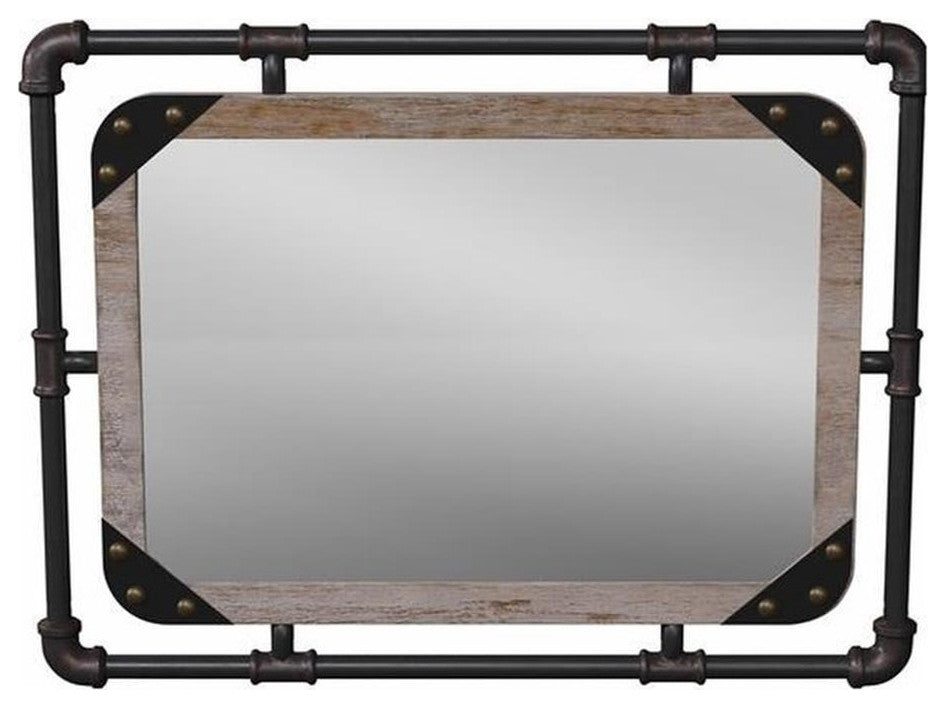 Furniture of America Gee Industrial Metal Wall Mirror in Antique Black