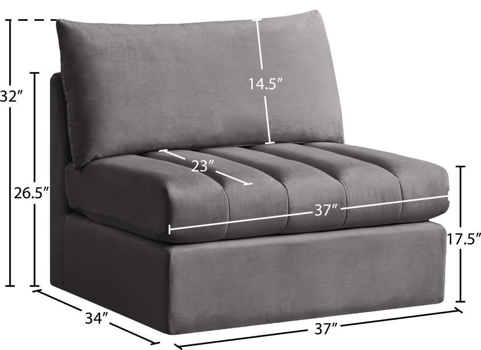 Jacob Velvet Upholstered Modular Armless Chair, Grey