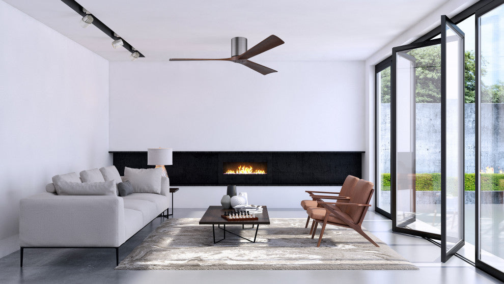 Irene-3H Flush Mounted 60" Ceiling Fan, Brushed Pewter and Walnut Blades