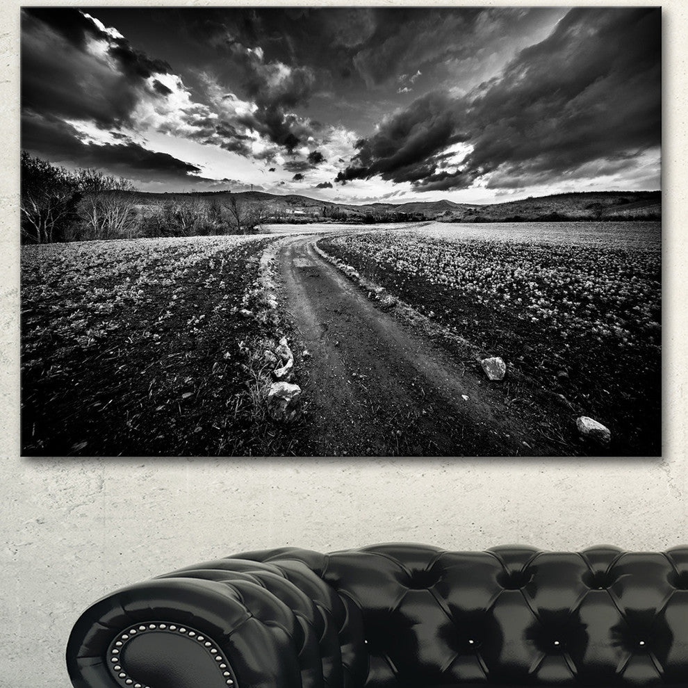 Black White Landscape from Sardinia, Landscape Canvas Art Print, 60"x28"