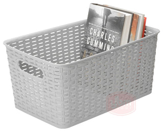 Plastic Rattan Storage Box Basket Organizer Large, ba426, Grey, 1