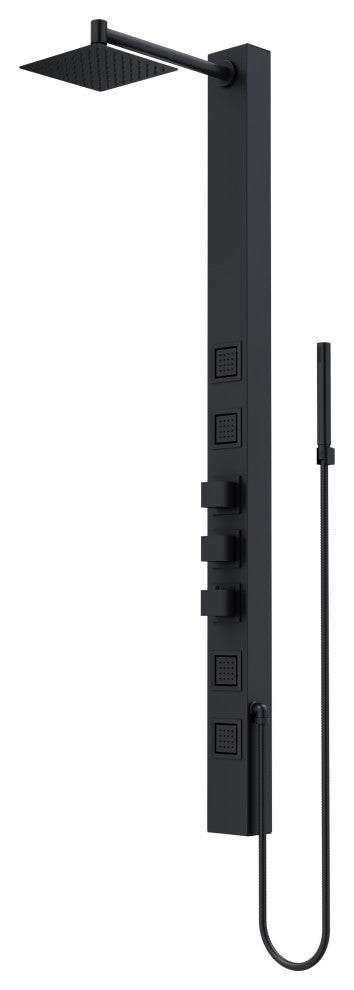 Sutton 58" H x 4" W 4-Jet Shower Panel with Square Shower Head, Matte Black