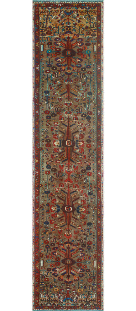 Fine Vintage Distressed Shahnaz Light Brown/Rust Runner, 3'1x13'10