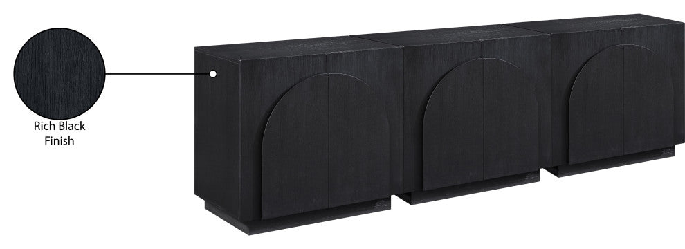 Navona Oak Veneer Sideboards / Buffet, Black, 3pc