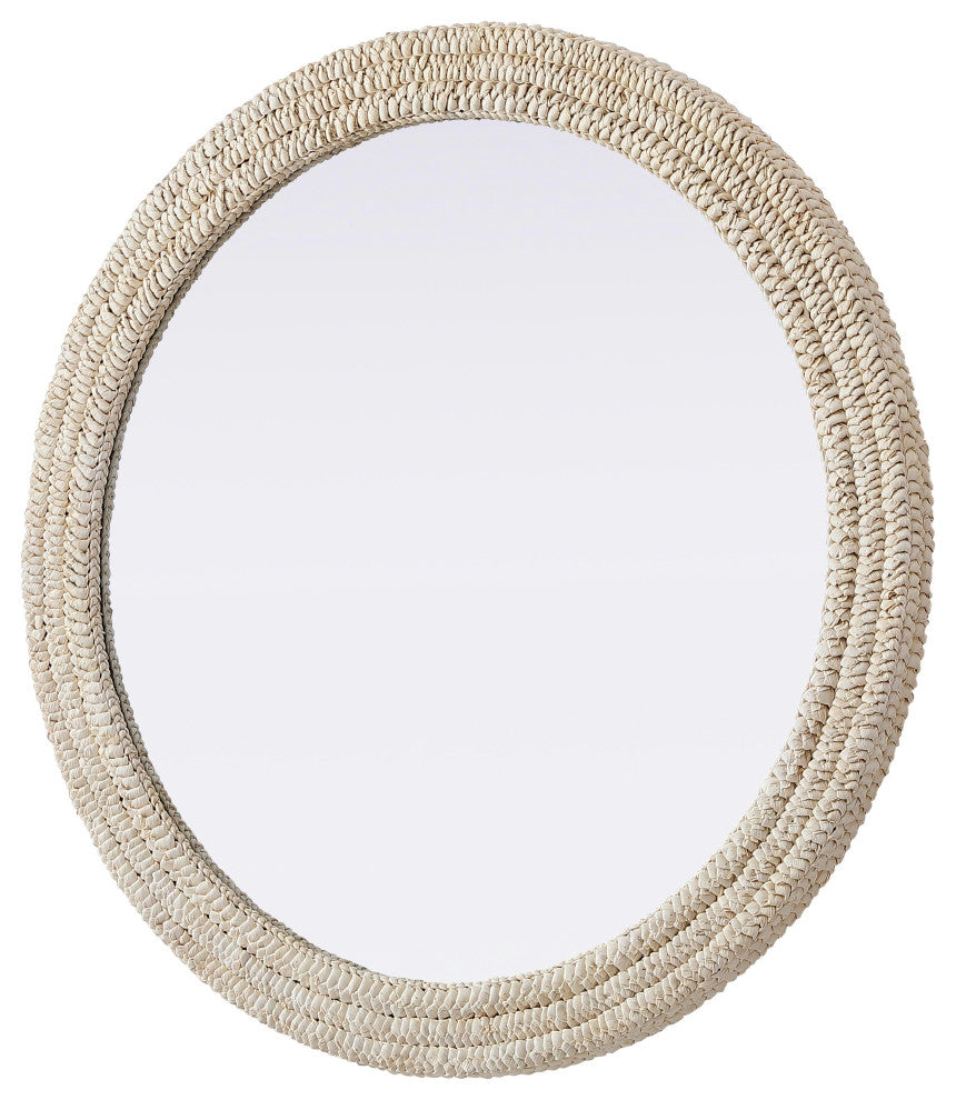 Home Living Round Cornhusk Mirror 42x42, Linen White