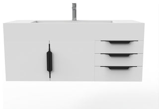CastelloUSA Nile 48" Wall Mounted Vanity Set, White, White Top, Black Handles
