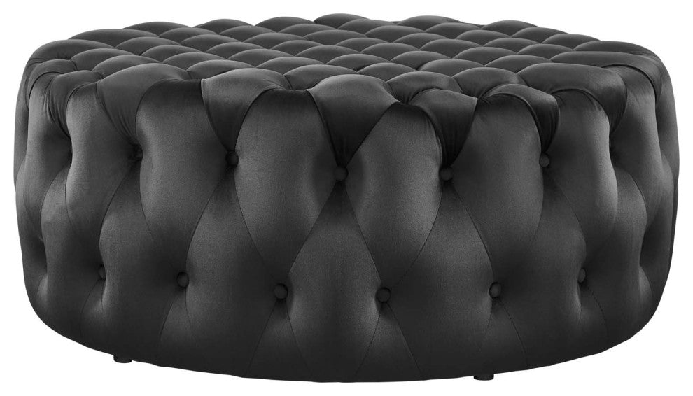 Round Ottoman Accent Tufted Chair, Black, Velvet, Modern, Lounge Hospitality