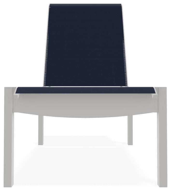 Leeward Sling Stackable Outdoor Chaise Lounge, Navy/Snow