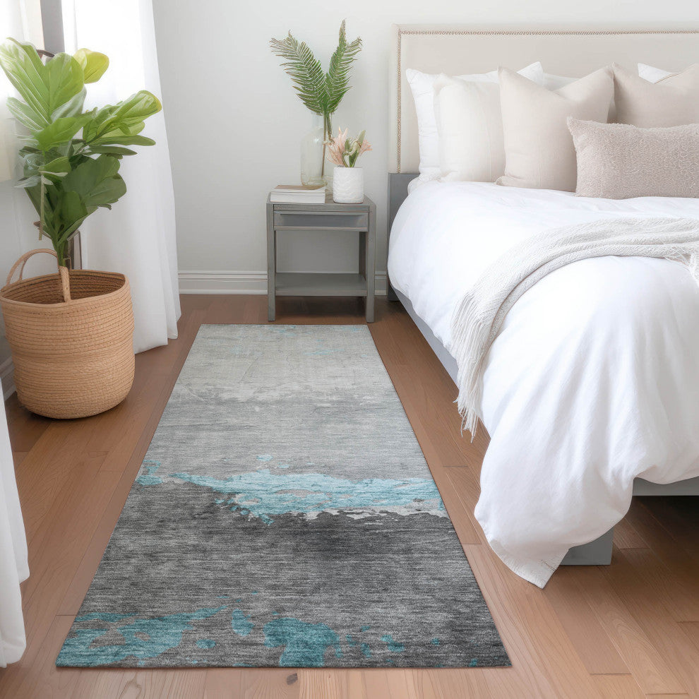 Machine Washable Indoor/Outdoor Chantille ACN1885 Teal 2'3" x 7'6" Runner Rug