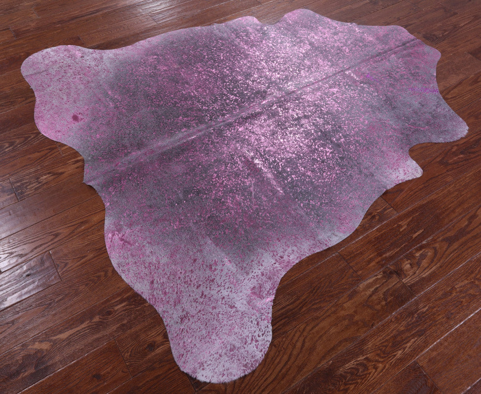 6' 1" X 5' 10" Pink Metallic Cowhide Rug C2109