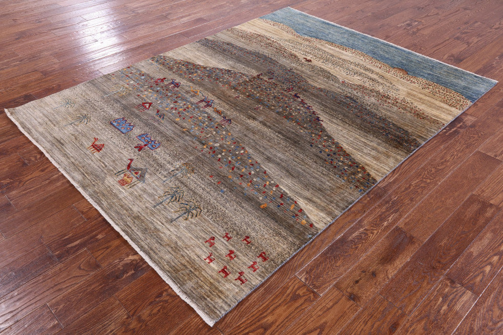 Hand Knotted Tribal Persian Gabbeh Wool Rug 5' 9" X 7' 7" Q9897