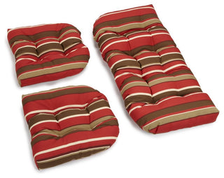 U-Shaped Spun Polyester Tufted Settee Cushion Set, Set of 3, Sangria