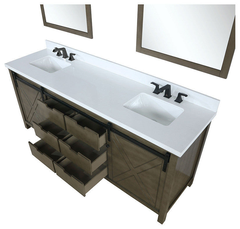 Marsyas 84" Double Vanity, White Square Sinks, 34" Mirrors, Rustic Brown