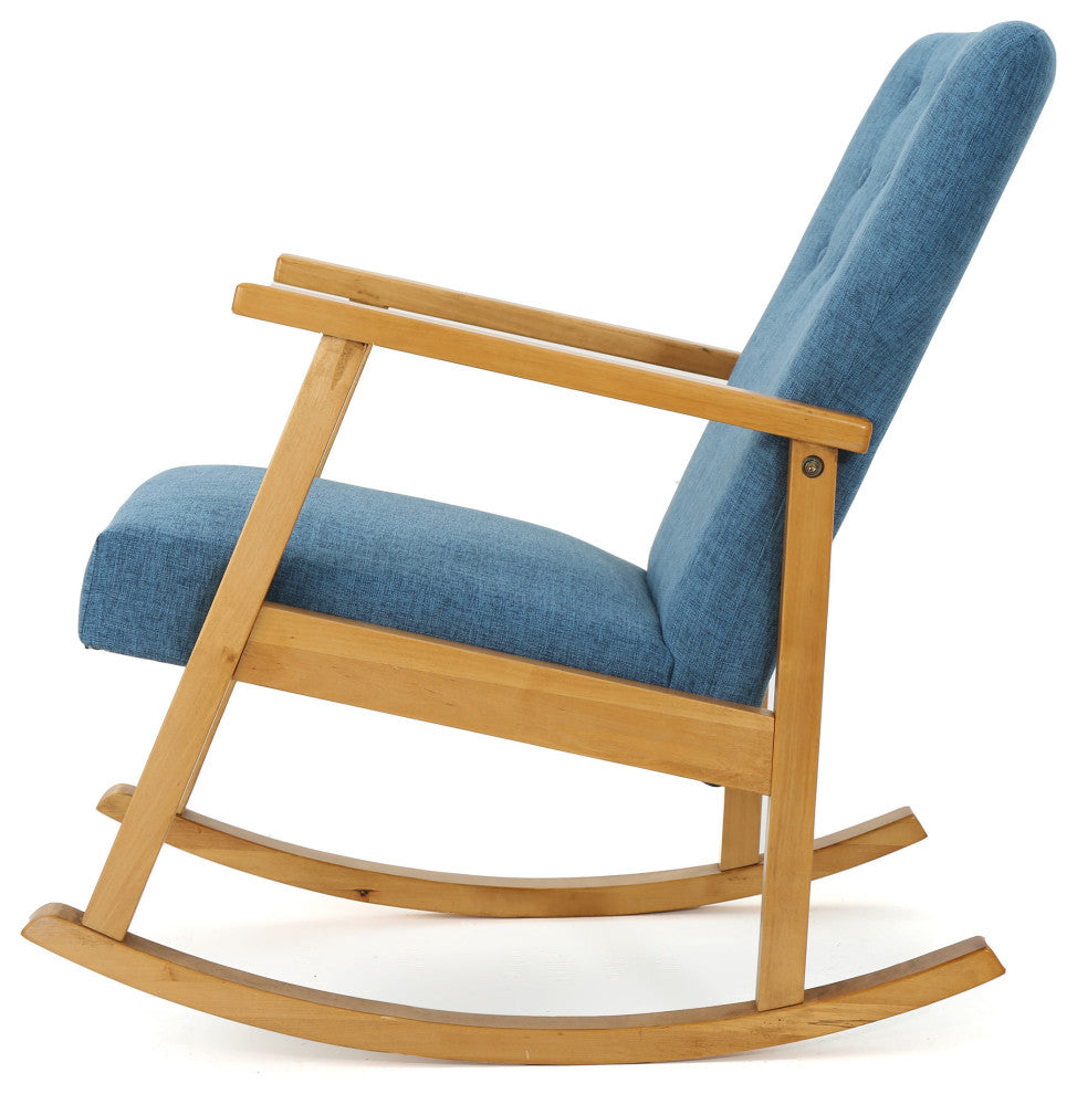 GDF Studio Hank Mid Century Modern Fabric Rocking Chair, Muted Blue