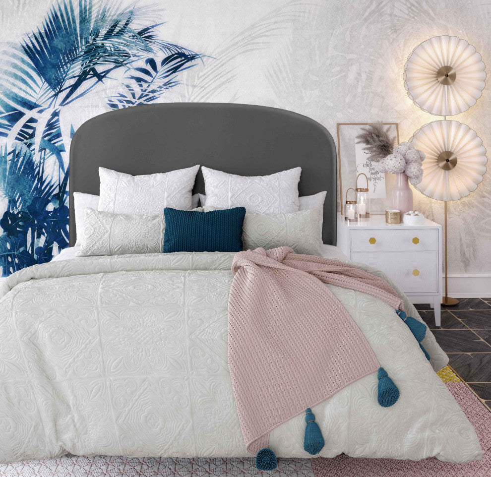 Vivi Gray Velvet Bed, Queen