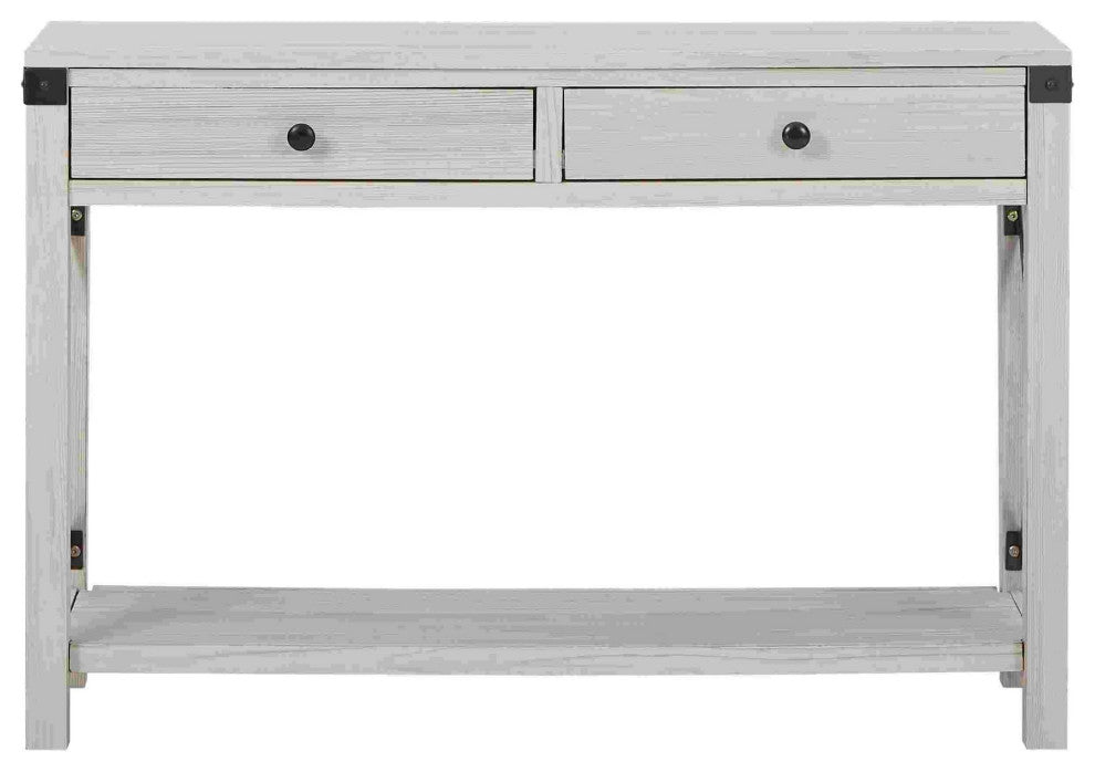 Benzara BM262429 Sofa Table WithxMetal Accent and 2 Drawers, White
