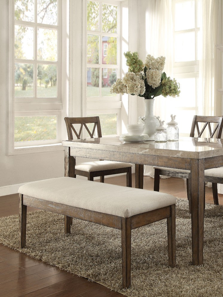 Acme Claudia Bench, Beige Linen and Salvage Brown