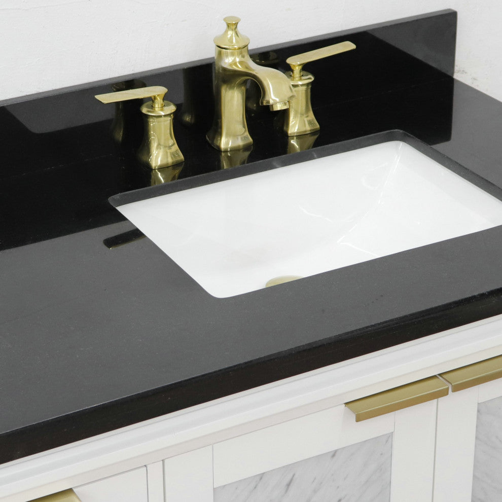 43" Single Vanity, White Finish With Black Galaxy