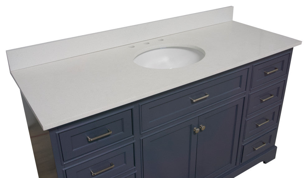 Aria 60" Bathroom Vanity, Marine Gray, Quartz, Single Vanity