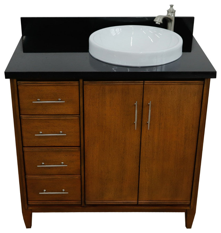 37" Single Vanity, Walnut Finish With Black Galaxy