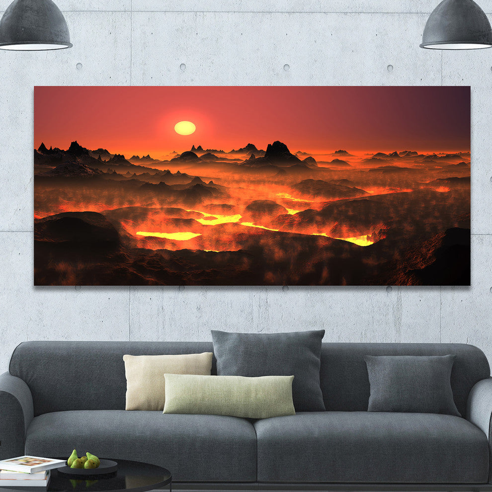 Burning Volcano Country, Landscape Canvas Art Print, 60"x28"