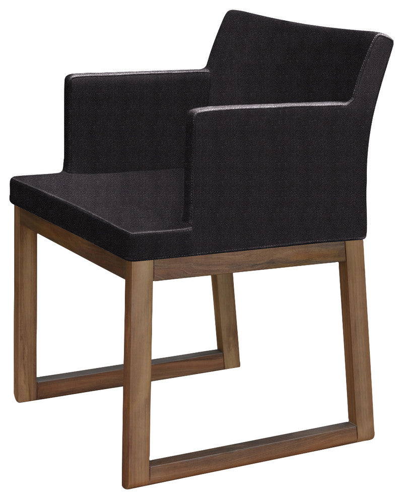 Soho Sled Wood Armchair, Soild Beech Walnut Color Base, Black Pepper