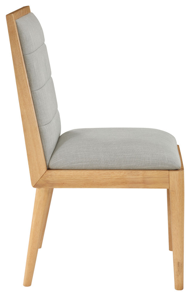 Bristol UpholsteredDining Chair, Set of 2, Grey, Linen Textured Fabric, Natural Finish