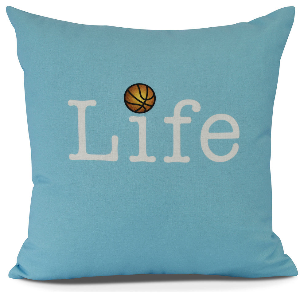 Life + Ball, Word Print Pillow, Blue, 16" x 16"