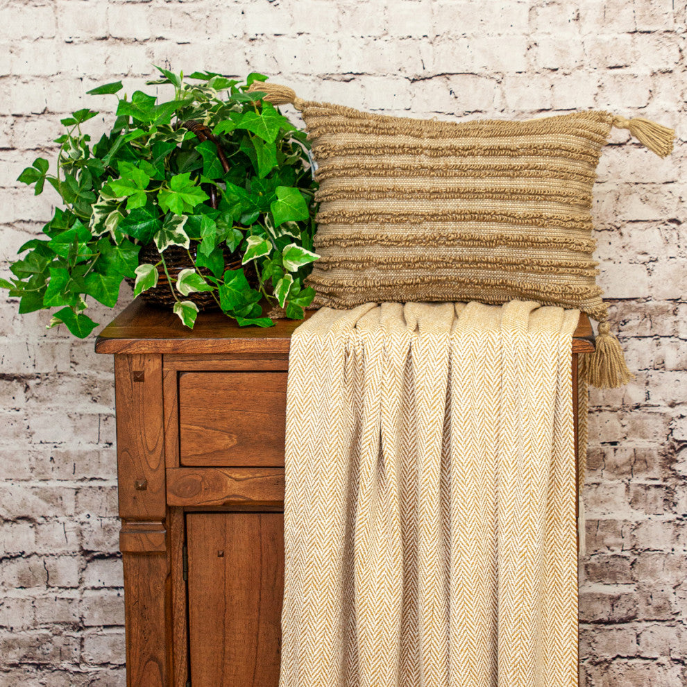 Parkland Collection Transitional Multiple Lines Beige 14" x 20" Pillow