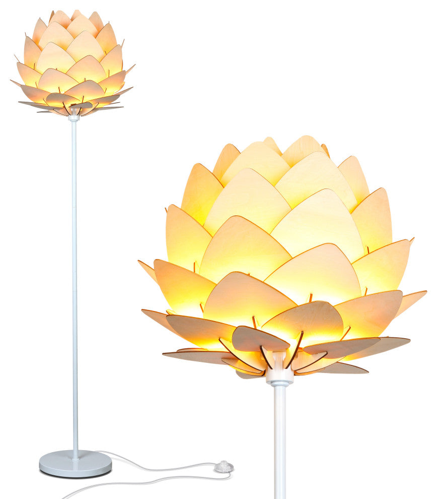 Artichoke Floor Lamp, Unique Modern Bohemian (Boho) Standing Light, Wooden Shade