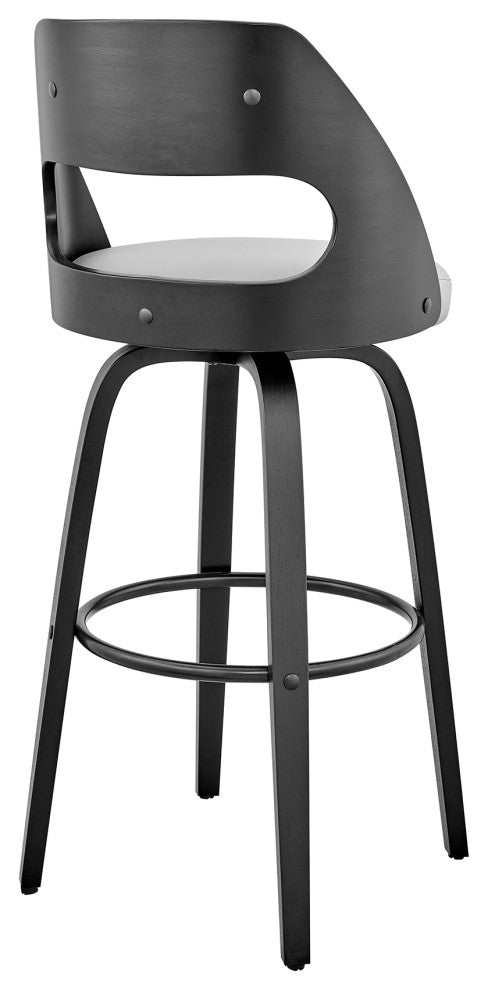 Julius Faux Leather and Wood Bar Stool, Gray and Black, 26"